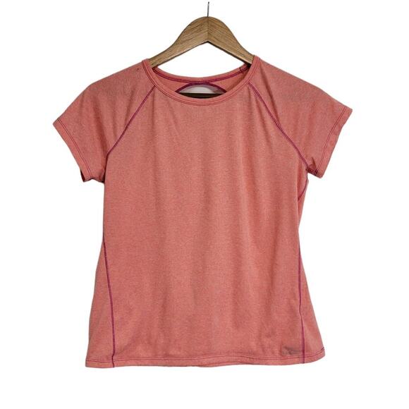 LL Bean Girls Pink Coral Athletic Neck Cut Out Short Sleeve T-Shirt Size XL/18 - Picture 1 of 3
